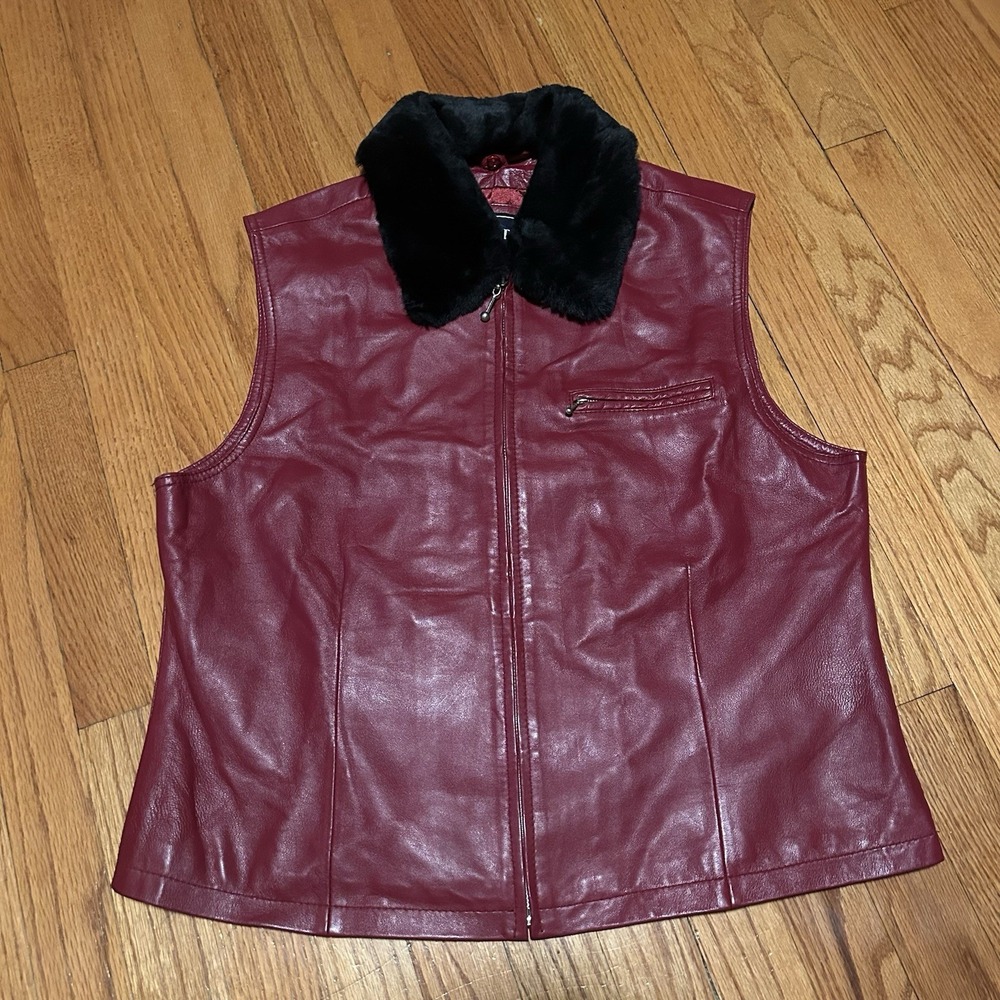Saguaro Wine Red Genuine Leather Jacket Snap Puff Extra Large Sleeveless Jacket